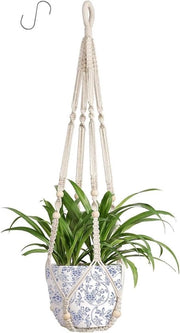 Porta piante in corda di cotone con perle di legno - vaso decorativo con H per foro - decorazione di stile boho (90 cm)