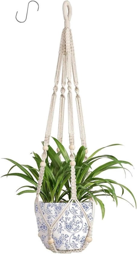 Porta piante in corda di cotone con perle di legno - vaso decorativo con H per foro - decorazione di stile boho (90 cm)