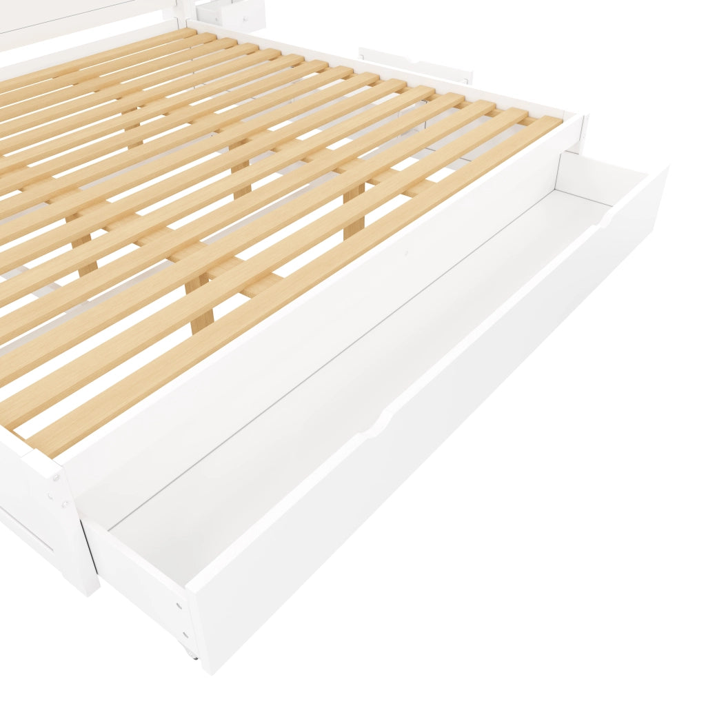 Letto contenitore 180x200 cm con testiera libreria; 7 cassetti e LED; bianco