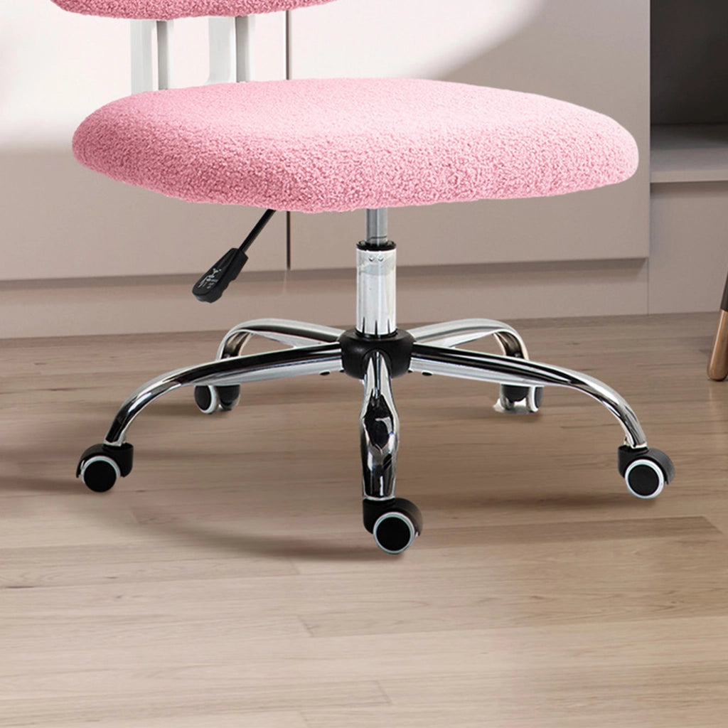 Sedia da ufficio ergonomica girevole senza braccioli con schienale medio, altezza regolabile, in poliestere rosa
