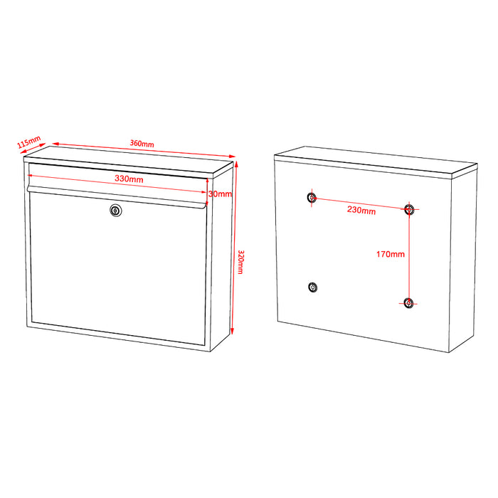Cassetta postale singola V13 in acciaio inox 360 x 115 x 320 mm