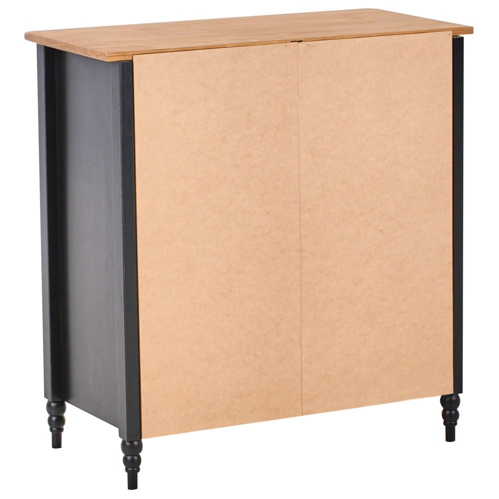 Credenza nera a 5 cassetti con ripiano in legno in stile scandinavo
