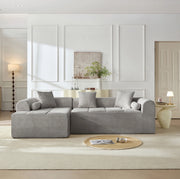 Divano angolare ULEVR 263x132,5x68 cm in tessuto chenille grigio chiaro con tasca laterale