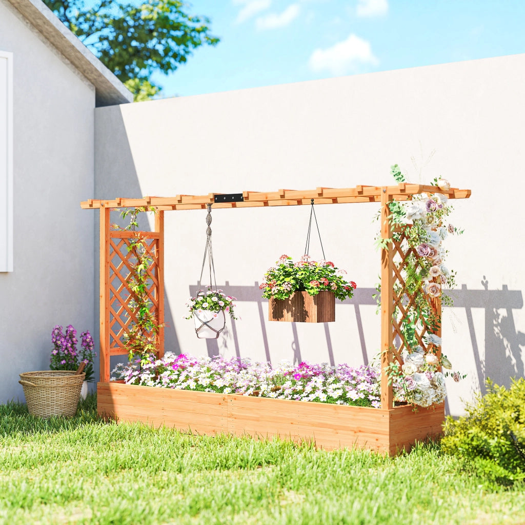 Fioriera da Giardino con Griglia ¨C Minimal ¨C 200x44x113,5cm Legno Naturale