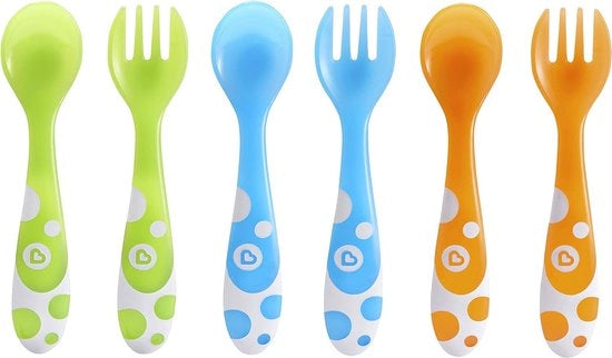 Posate e cucchiai multi colorati BPA liberi, progettati per la cucina casalinga, blu, verde e arancione