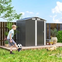 Casetta da Giardino Porta Attrezzi in Acciaio, Tetto inclinato e 4 Prese d'Aria, 152x132x188cm