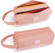 Etui grande, 2-compartmenti per bambini, ragazzi e ragazze, con maniglia in Oxford in tessuto e rivestimento in pelle (rosa)