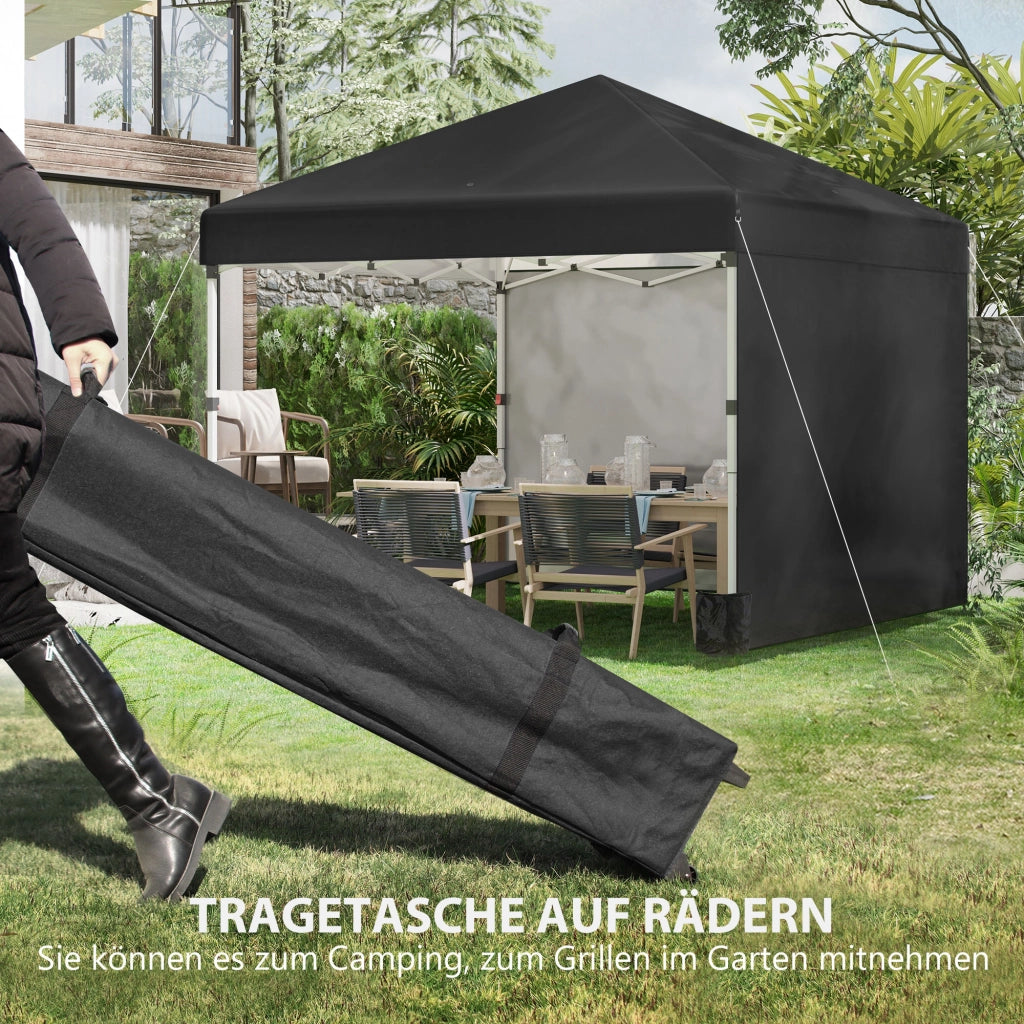 Gazebo pieghevole con 2 pareti laterali ¨C zephmum ¨C 3x3 m, nero, acciaio inox
