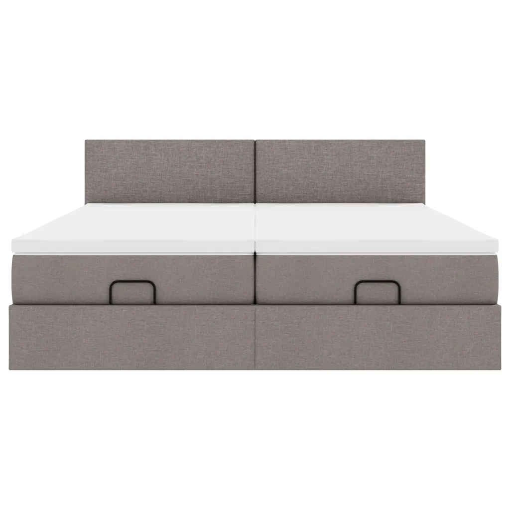 Struttura Letto Pouf con Materassi Tortora 200x200 cm Tessuto