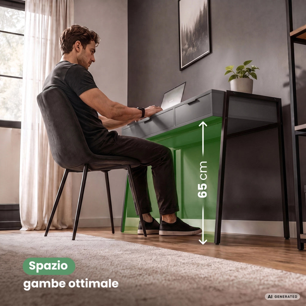 Scrivania industriale per computer Grafite ZENTIA 100 cm 2 cassetti gambe nere