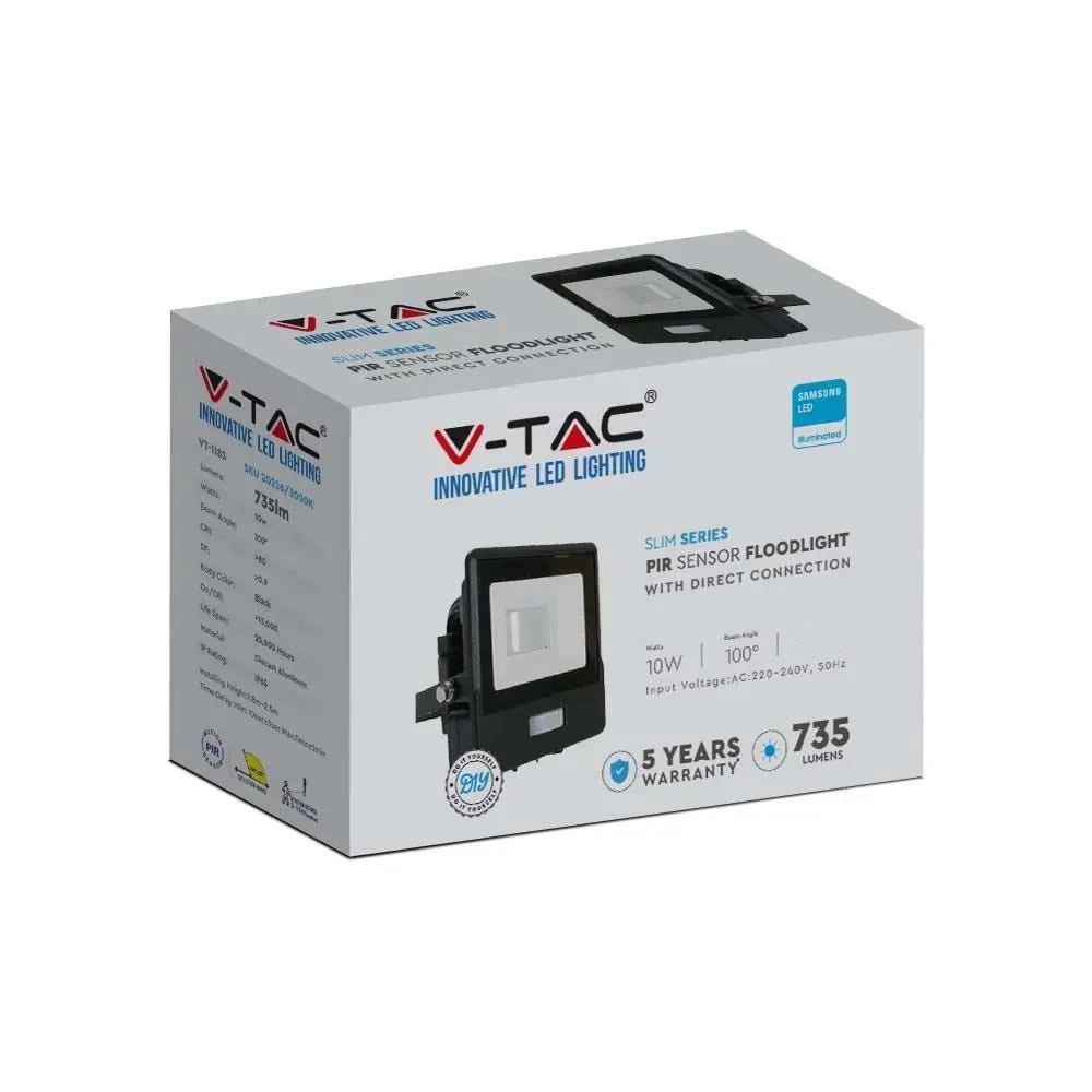 Faro LED V-TAC VT-118S 10W sensore nero 3000K 735lm
