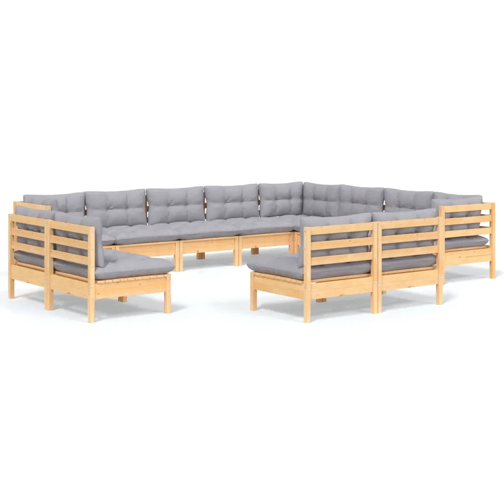 Set Divani da Giardino 12 pz con Cuscini Grigi Massello di Pino cod mxl 39261