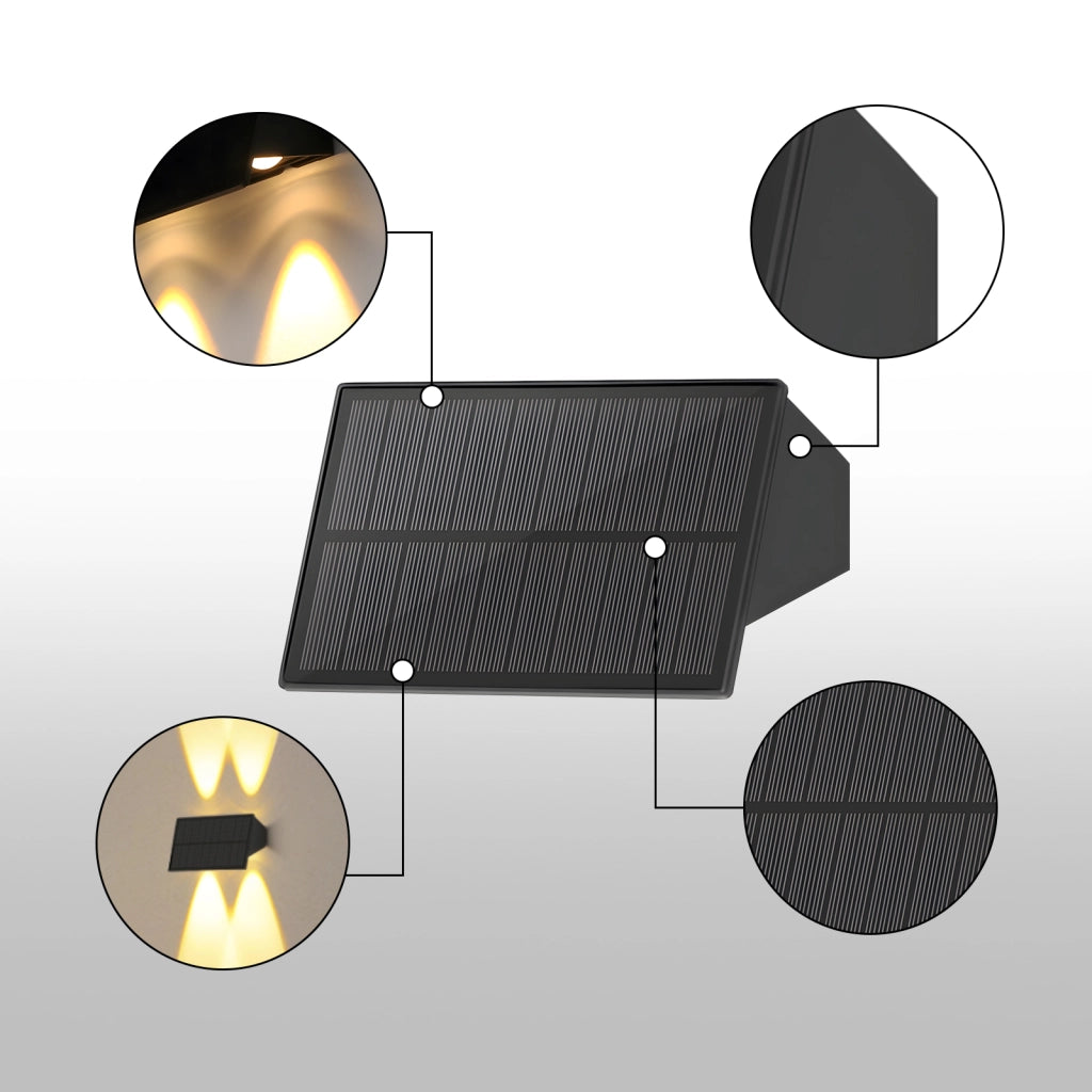 ZMH Lampada da Parete Solare Esterna Luce Calda Alto e Basso 1 Pezzi per Recinzione Giardino Balcone Terrazza