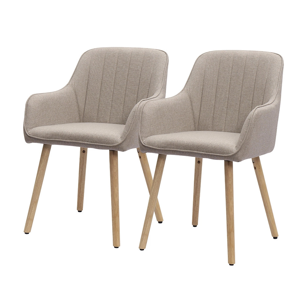 Sedie da pranzo moderne con braccioli - Xylo - Tessuto e gambe in legno (beige chiaro/marrone)