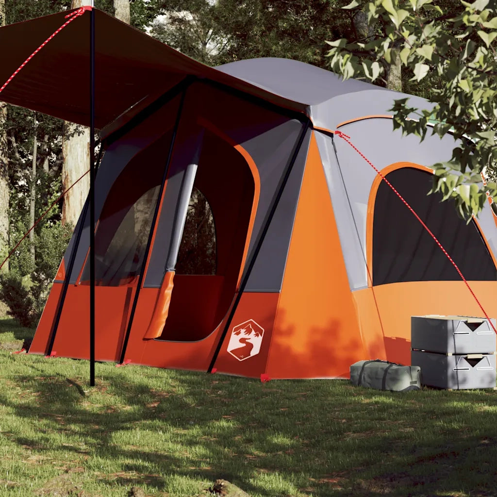 Tenda Campeggio Cabina 5 Persone-Tenda per Escursionismo Grigio Arancione Impermeabile