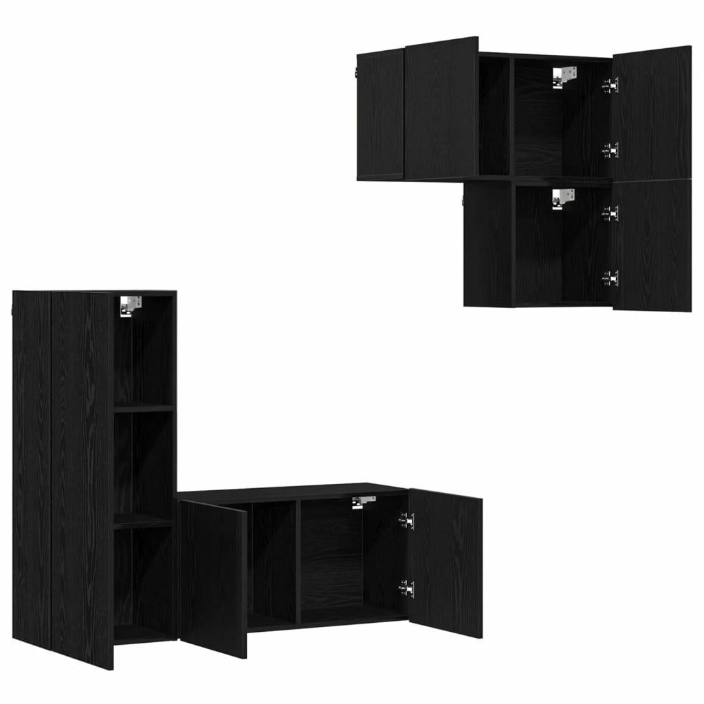 Mobile TV 4 pz Rovere Nero Legno ingegnerizzato 3402766