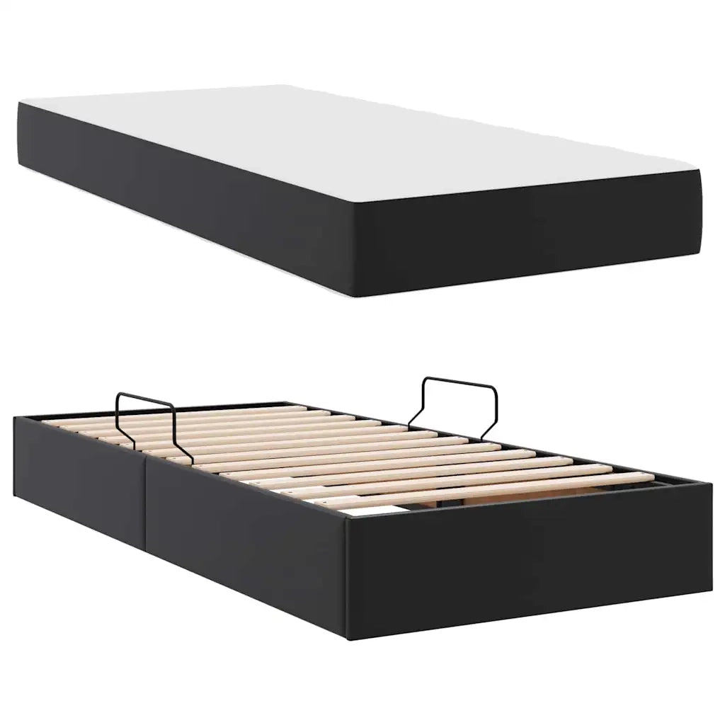 Letto con contenitore e materasso 2 pcs Nero Pelle 3399588