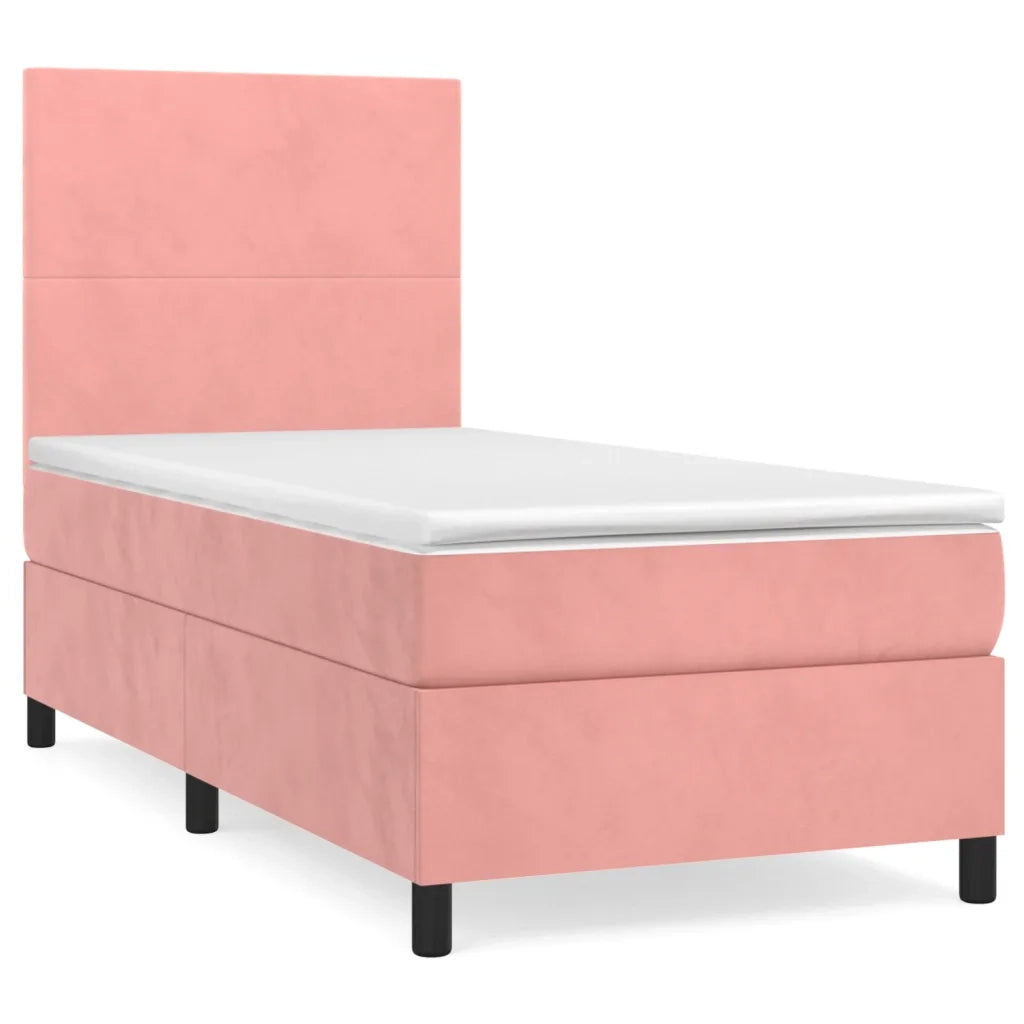 Giroletto a Molle con Materasso-Struttura Letto Rosa 90x190 cm in Velluto 159232