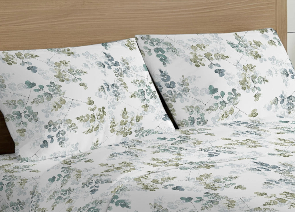 Coppia Federe Cuscino Letto Con Bottoni Laterali 100% Cotone Disegno Petalo GI - Federe - Verde