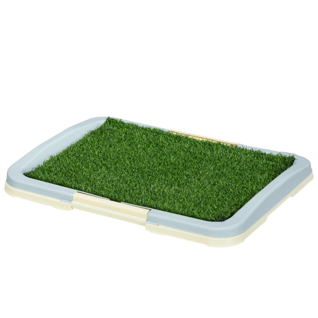 Lettiera per Cani 3 Strati con Prato Sintetico 63x48,5x6 cm con Griglia e Vassoio Inferiore Blu-grigio Bianco e Verde