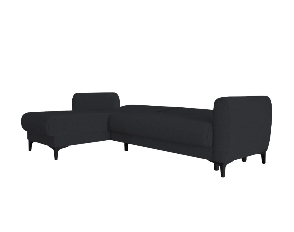 Divano letto Aber, Divano letto ad angolo con penisola reversibile, SofÒ  contenitore moderno con chaiselongue e 3 cuscini, Cm 230x153h85, Blu