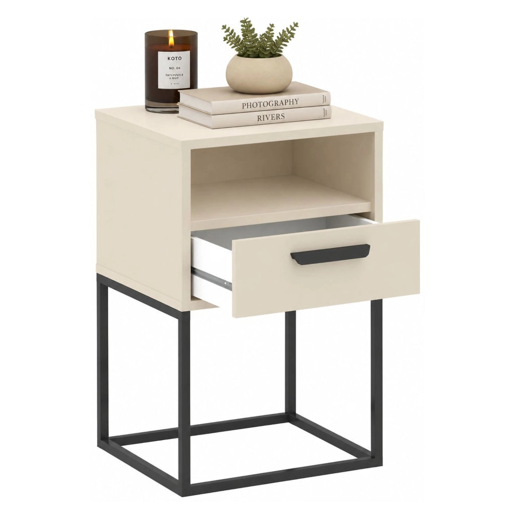Lehadasa, Comodino un Cassetto, 40x39x65h cm Beige Cashmere