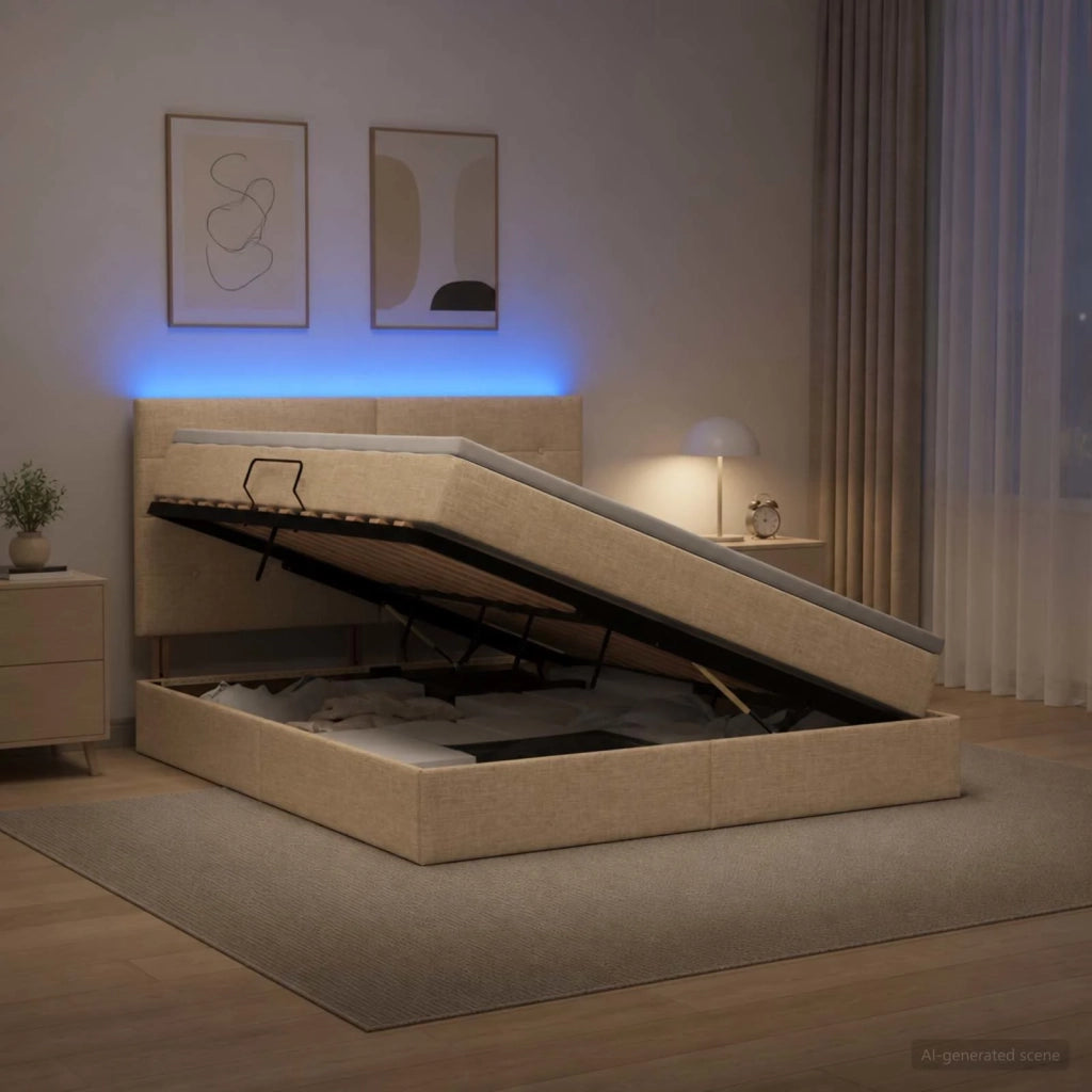 Letto con contenitore LED e materasso Crema 160 x 200 cm 3459958