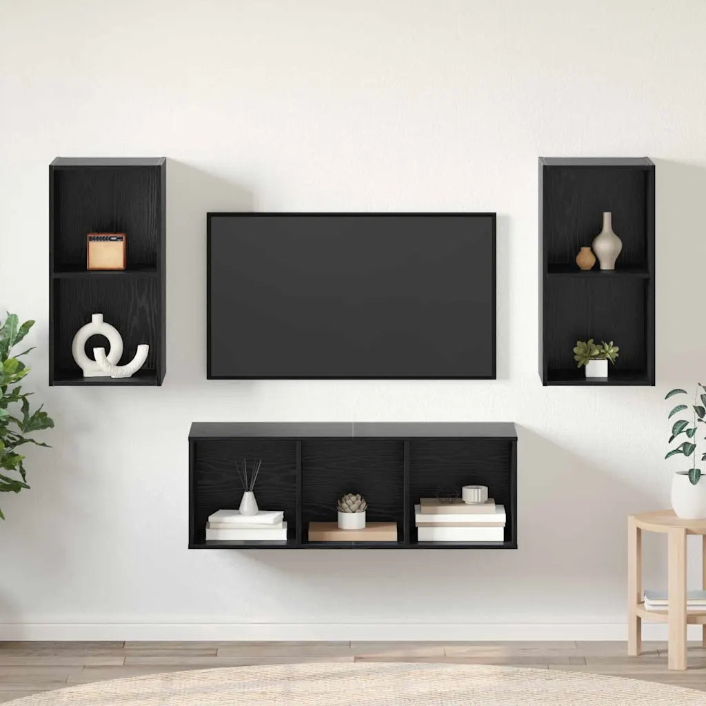 Set mobile TV 3 pz Rovere Nero Legno ingegnerizzato 3393379
