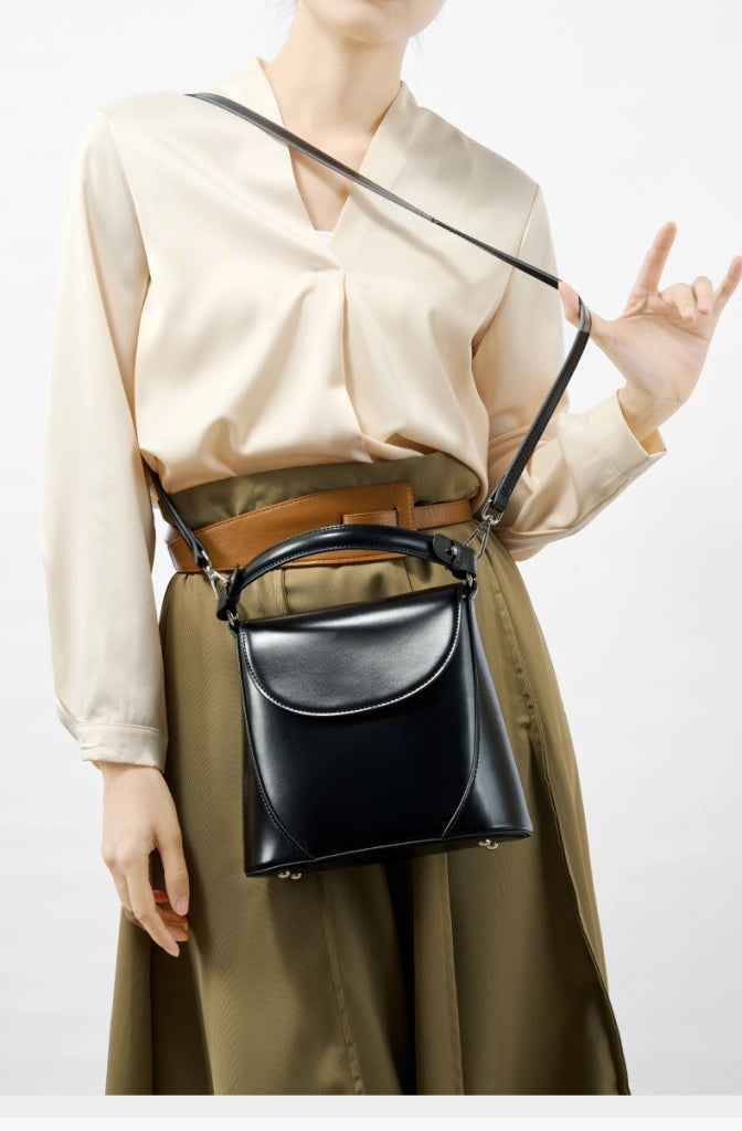 Borsa a tracolla da donna in vera pelle, mini borsa nera