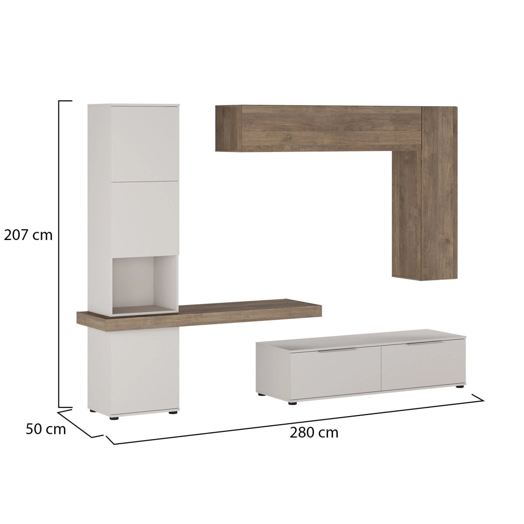 Mobile Soggiorno Riccia, Parete Attrezzata Modulabile, Beige