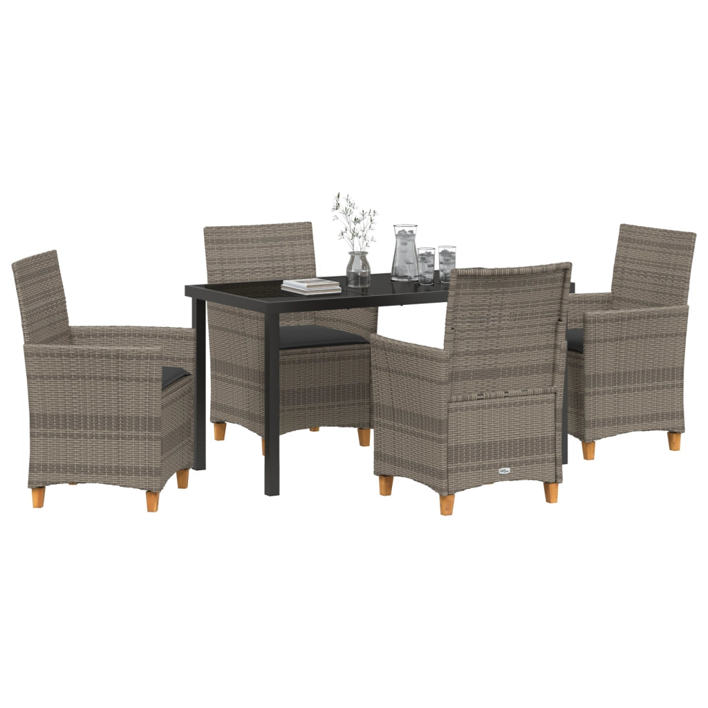 Set da Pranzo da Giardino in 5 Pezzi con Cuscini Grigio Polyrattan