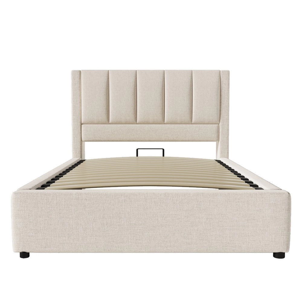 Letto Contenitore Imbottito Singolo 90x200 con Rete a Doghe e Stazione di Ricarica ¨C MINIMAL ¨C Beige