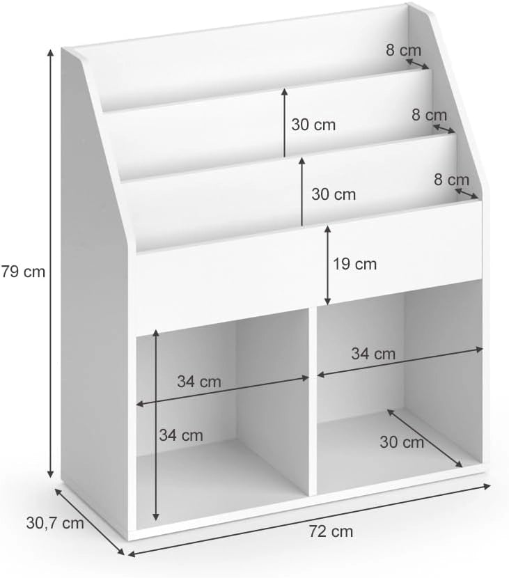 Libreria bambini Luigi, Bianco, 72 x 79 cm Senza box pieghevole, combinabile per riporre libri e giocattoli