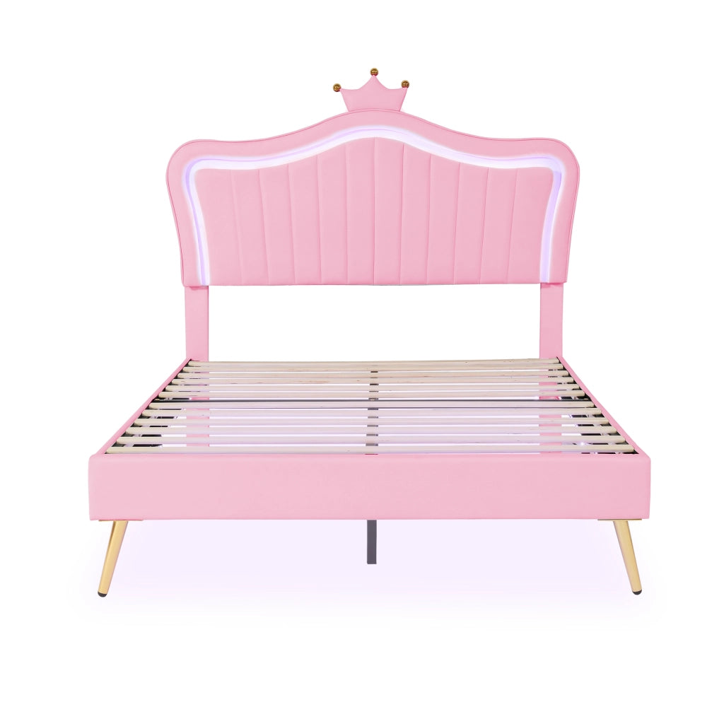 Letto per Bambini Matrimoniale con LED Regolabile e Testiera Regolabile 140 × 200 cm; senza Materasso