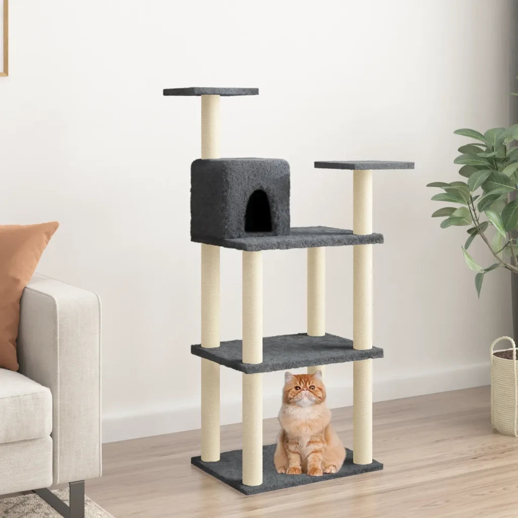 Albero per Gatti con Tiragraffi in Sisal Grigio Scuro 118,5 cm 171429