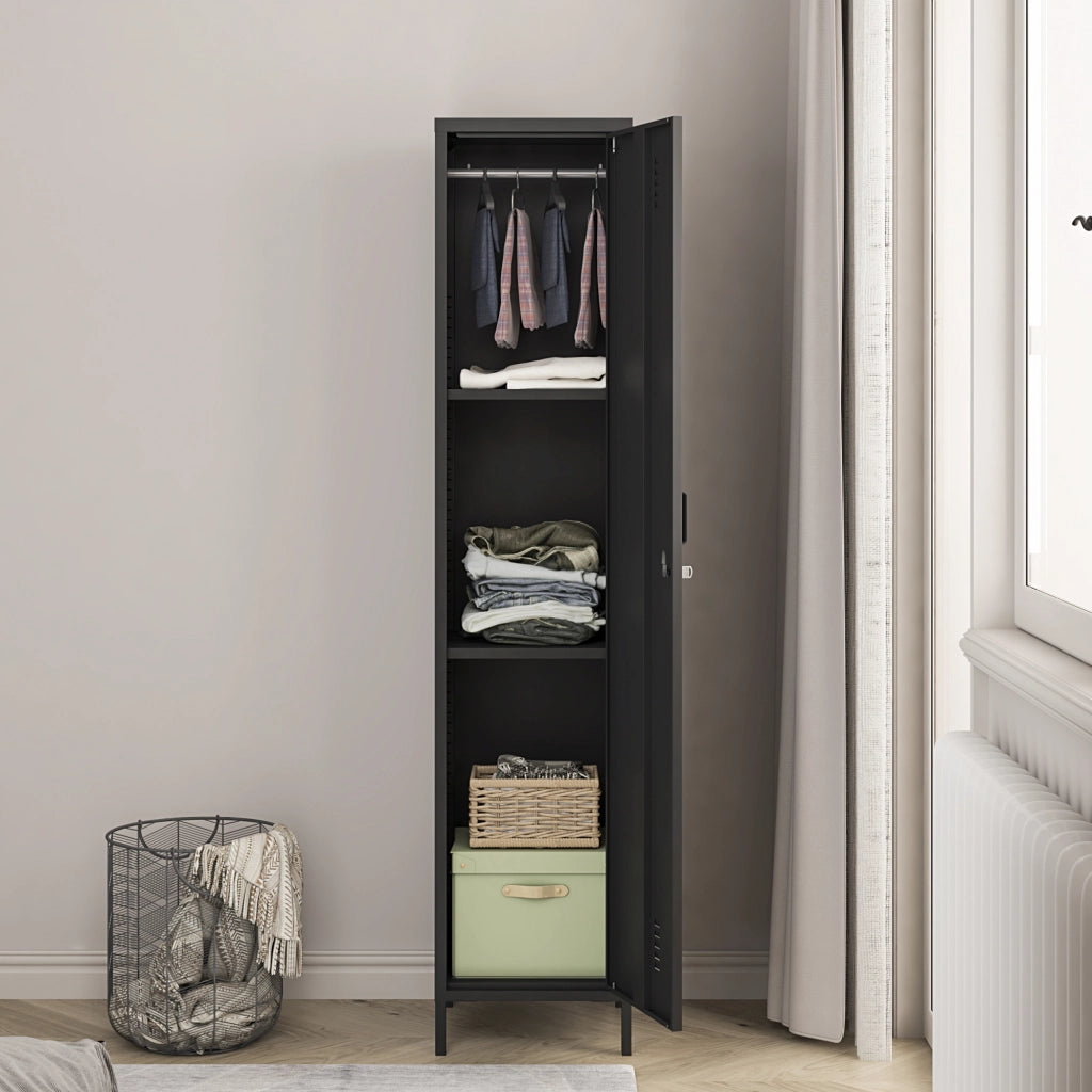 Armadio da Ufficio Seinäjoki in Acciaio 180 x 38 x 38 cm - Nero opaco [en.casa]