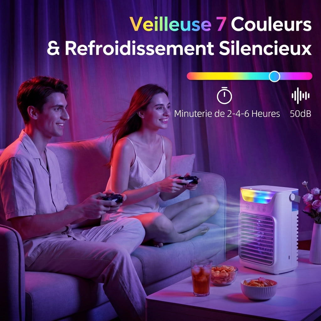 Ventilatore da Tavolo con 3 Velocit¨¤, Luce RGB e Testa Regolabile ¨C Zephmum ¨C Bianco