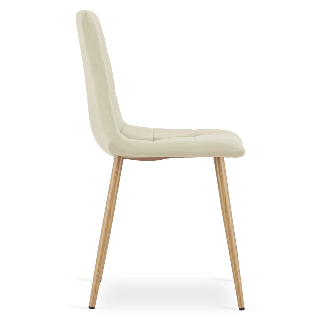 Set di 2 sedie Kara in velluto beige chiaro e gambe effetto legno