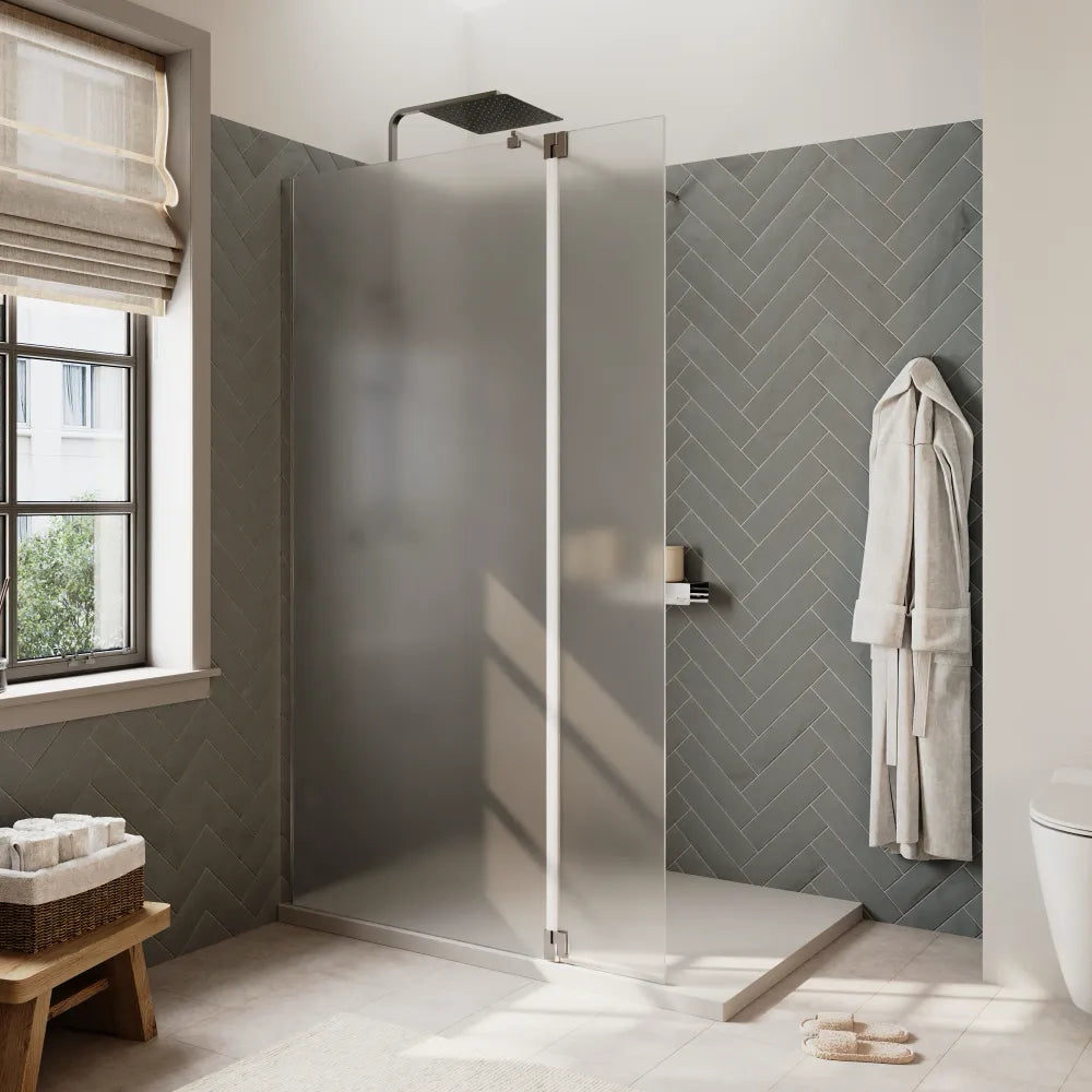 Doccia walk-in 140cm + anta 40cm vetro 8mm opaco profili cromo | Keros