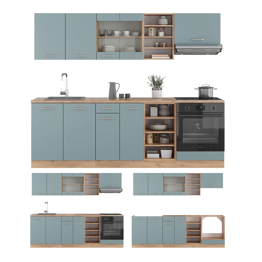 Cucina componibile R-Line Grigio-blu/Rovere dorato 240 cm, PL Antracite Vicco