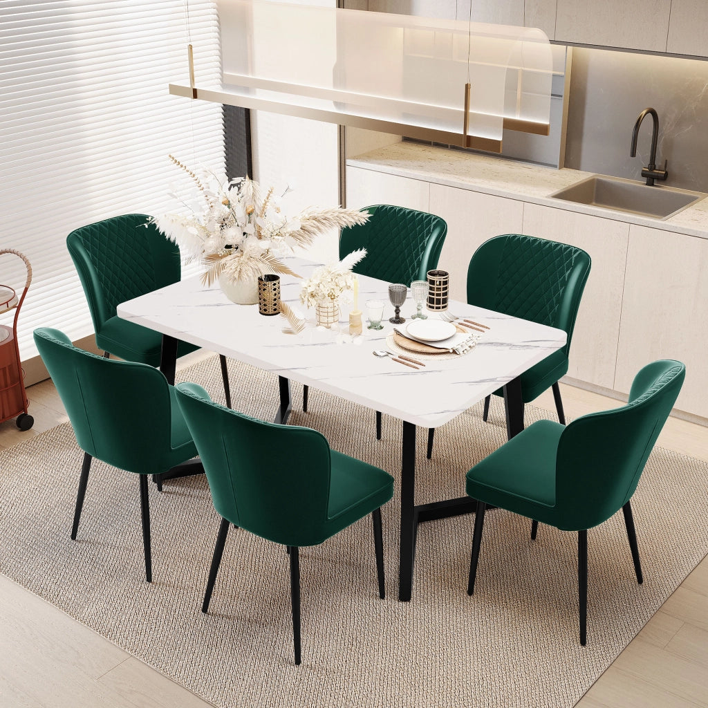 Sedia da pranzo in velluto con schienale ergonomico e struttura in metallo verde moderna per cucina e soggiorno