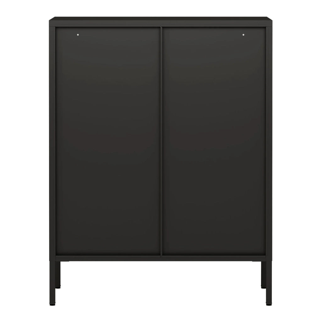 Credenza in metallo con ante in vetro acciaio e vetro temperato 102 x 80 x 40 cm nero 03_0006608