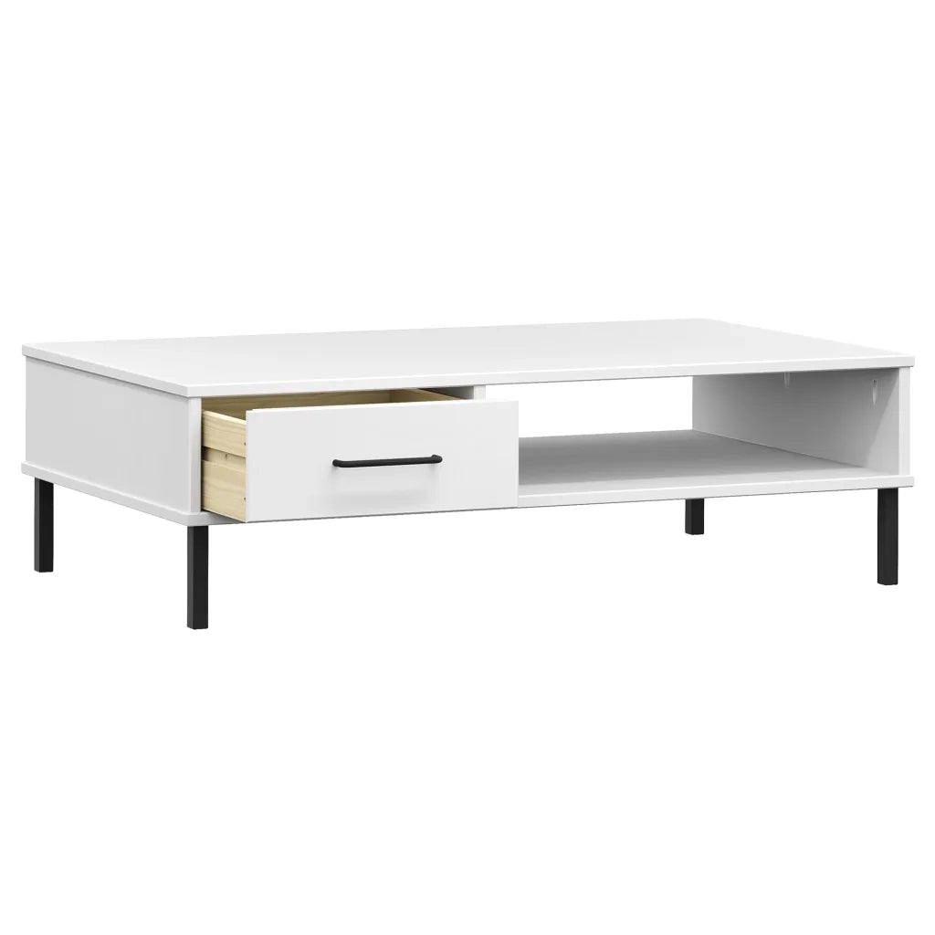 Tavolino Salotto Gambe Metallo Bianco Legno Massello Pino OSLO 351038
