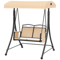 Dondolo da Giardino 2 Posti con Tetto Parasole Regolabile e Tasche Laterali Beige