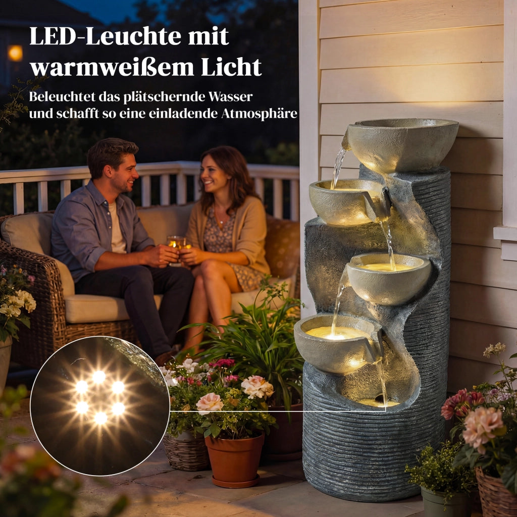 Fontana da giardino a 5 livelli con illuminazione LED pompa effetto pietra ¨C Zephmum ¨C 33x31x80 cm