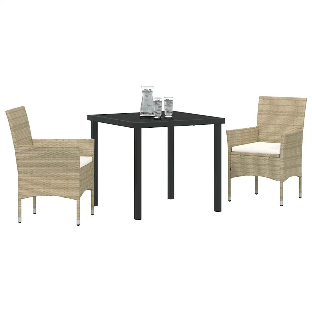 Set da Pranzo per Giardino con cuscino 3 pcs Beige polyrattan