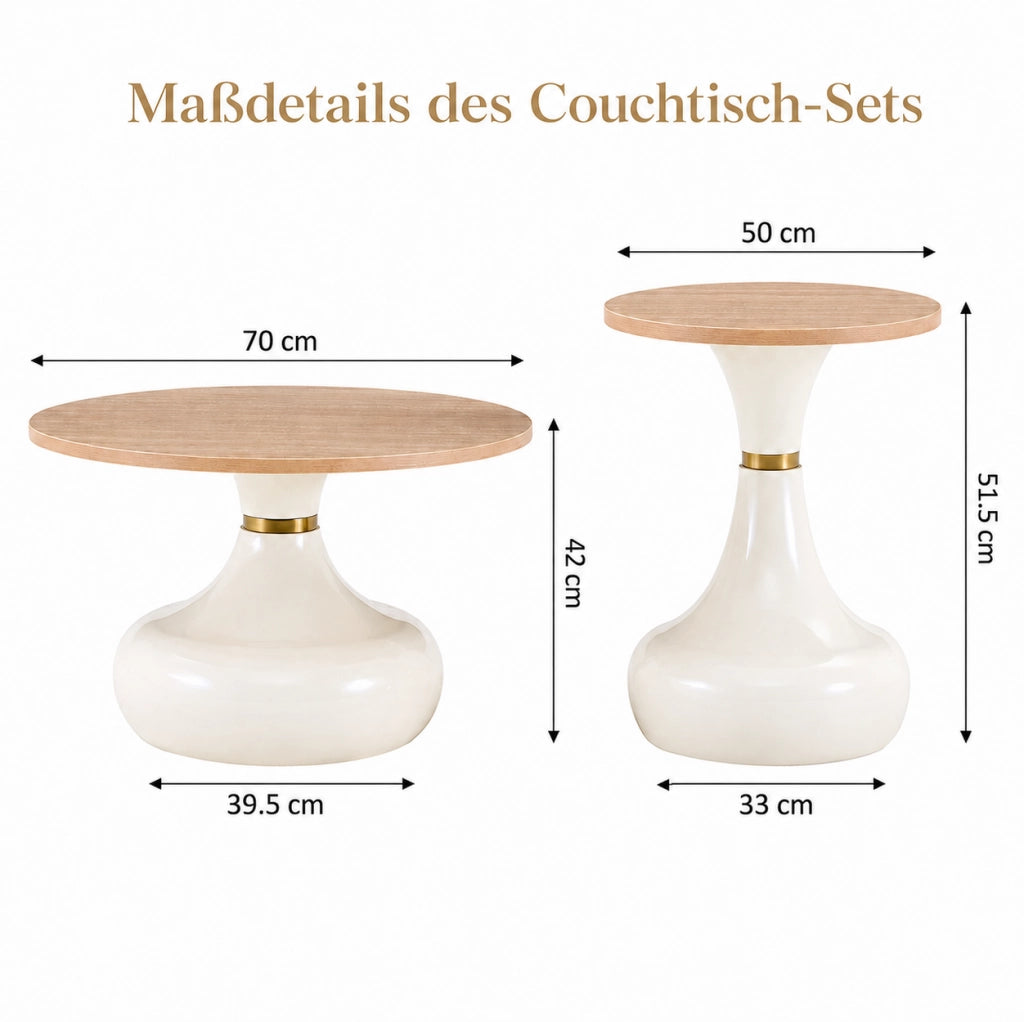 Set di tavolini impilabili con piano in MDF effetto pietra e base in metallo; naturale