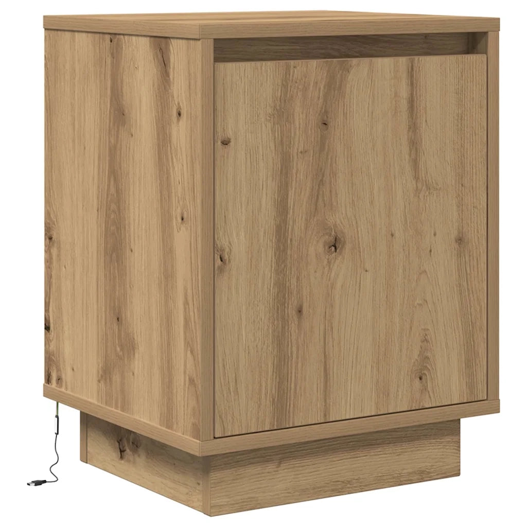 Comodino con Luci LED Rovere Artigianale 38x34x50 cm