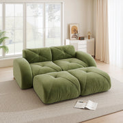 Divano modulare a 2 posti con pouf, senza montaggio e base antiscivolo in ciniglia verde 204 × 171 × 76 cm