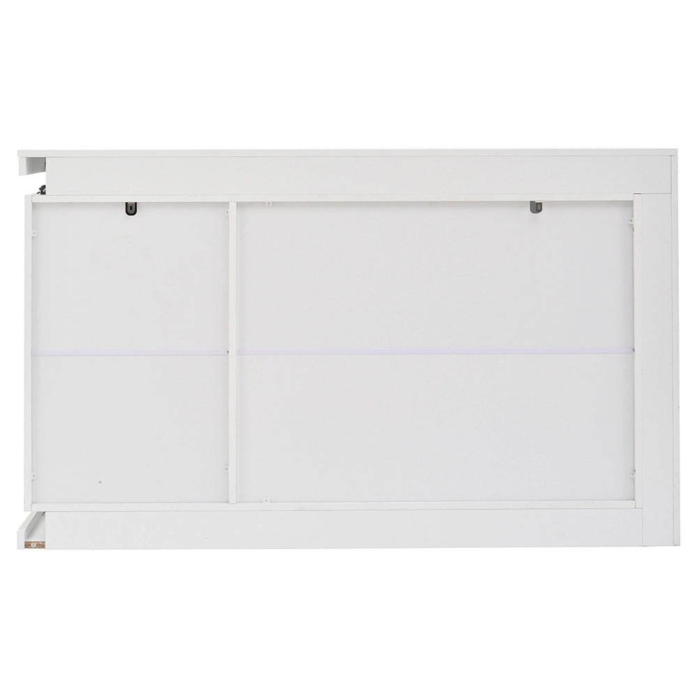 Credenza Soggiorno 140x40x84cm - Xylo - 4 Scomparti Lucidi con LED e Vetro